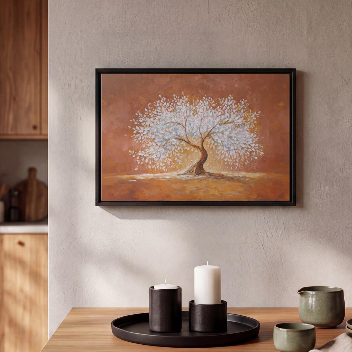 LEINWAND Bilder mit Rahmen - Abstrakt - Baum - Weiß - Blätter - 30x20 - Braun, Textil (30/20cm) - MuchoWow