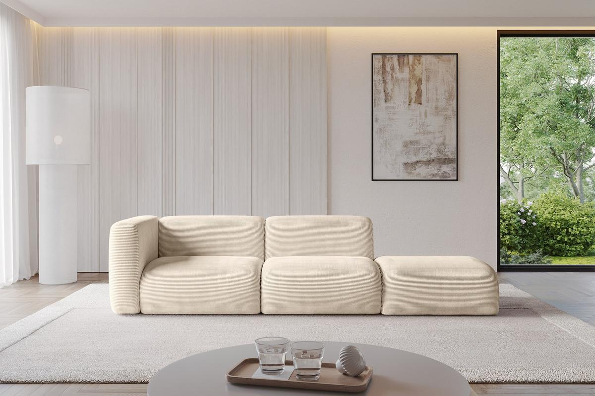 SOFA Ottomane Links MIRA-S3 296x89x70 Beige Cord - Sandfarben/Beige, Holzwerkstoff/Kunststoff (296/70/89cm) - ALTDECOR