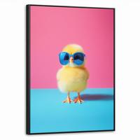LEINWAND Bilder mit Rahmen - Chick - Sonnenbrille - Blau - 70x100 - Pink, Textil (70/100cm) - MuchoWow