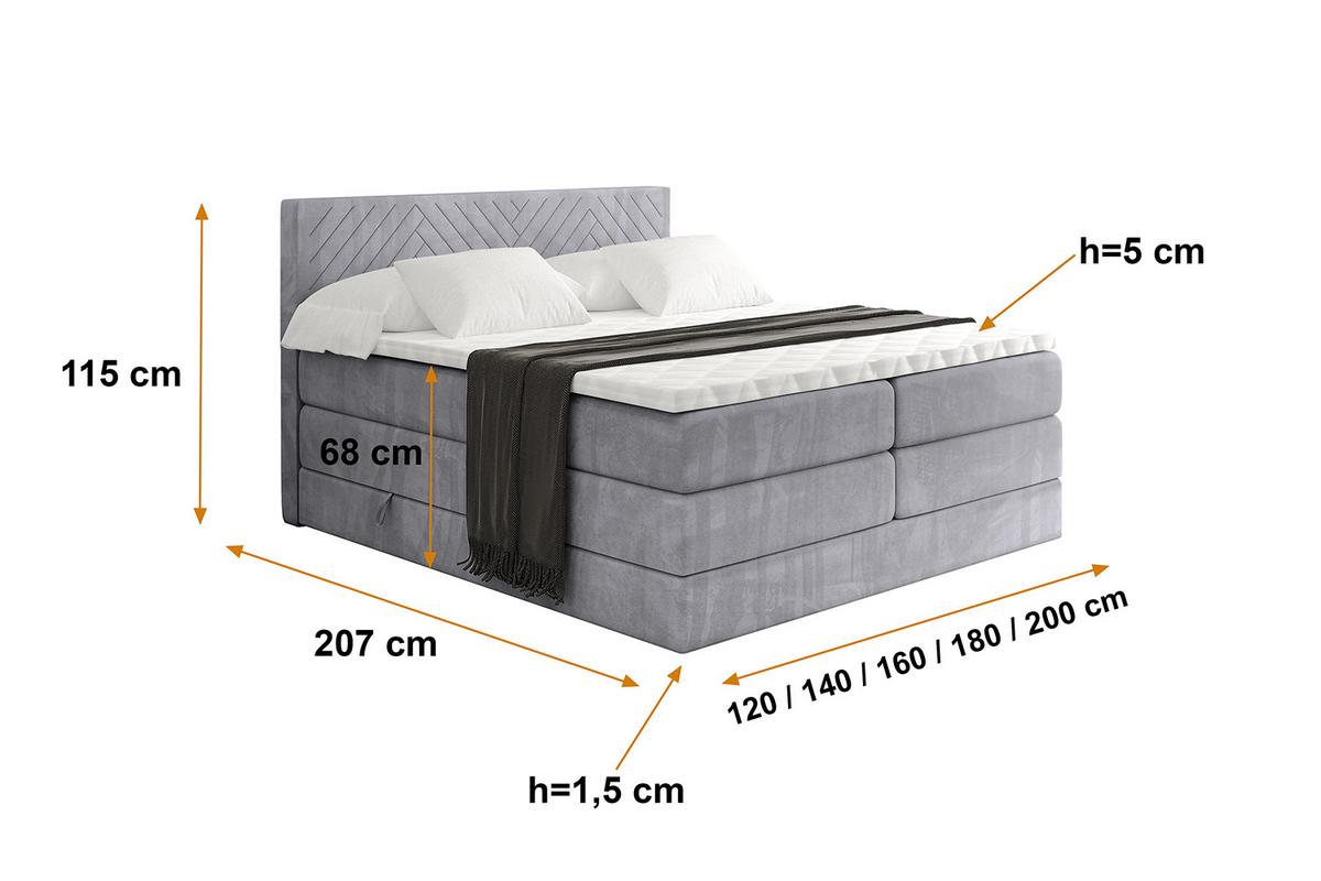 BOXSPRINGBETT mit Matratze H3|H4 und Lattenrost - VEXA KING-180x200 - Grau Monolith - Grau, Holzwerkstoff (180/200cm) - ALTDECOR