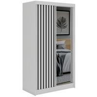 SCHWEBETÜRENSCHRANK mit Spiegel und Schubladen LAOS - 120 - Weiß - Schwarz Lamellen - Schwarz/Alufarben, Holzwerkstoff/Metall (120/216/61cm) - MKS
