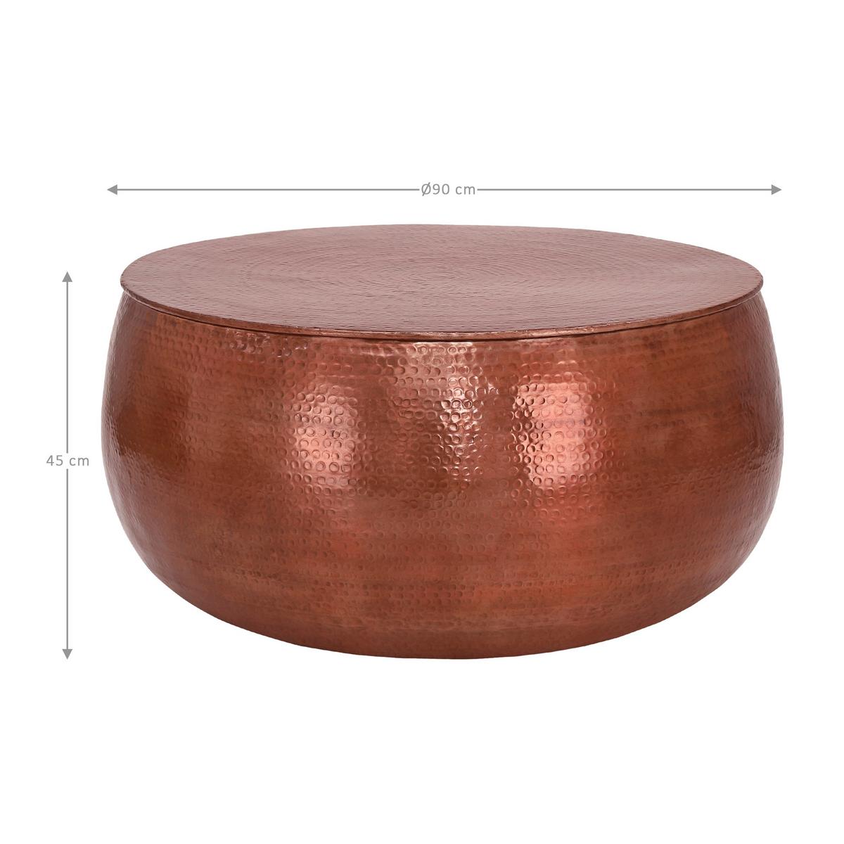 COUCHTISCH rund Ø90x45 cm Kupfer aus Aluminium Hammerschlag Design - Kupferfarben, Metall (90/90/45cm) - WOMO-DESIGN