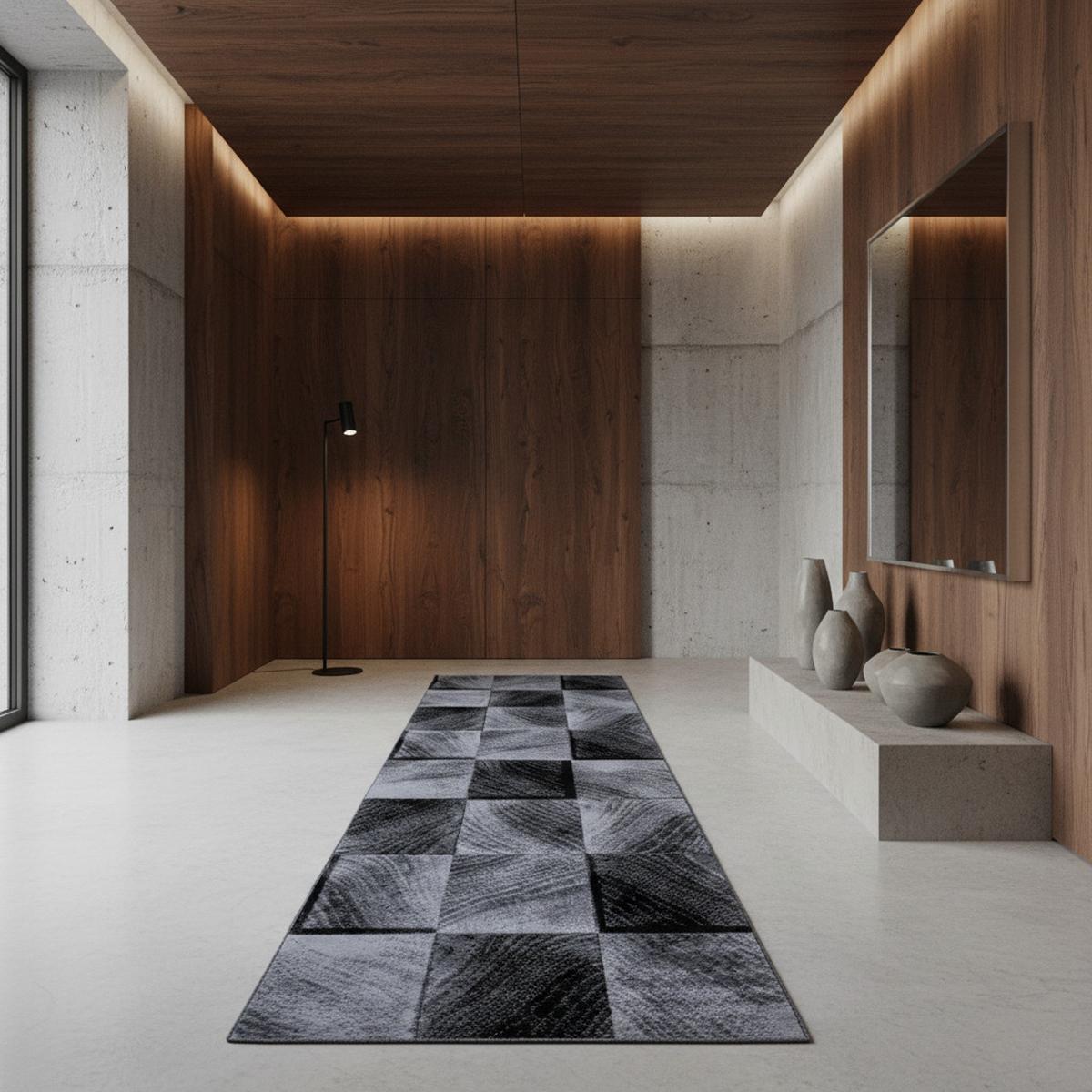 TEPPICH Kurzflor INN in Schwarz, kariert, 80 x 300 cm - Schwarz, Textil (80/300cm) - KADIMA DESIGN