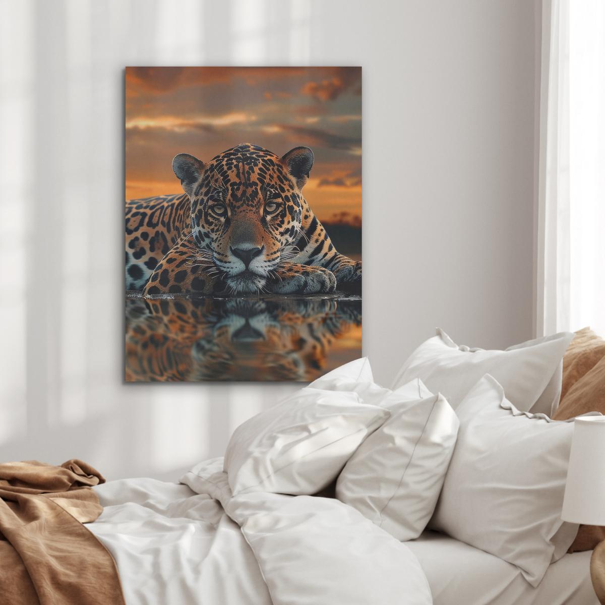 AKUSTIKBILD Natur - Leopard - Tier - Sonnenuntergang - Modern Wandbilder 60x80 cm - Orange, Kunststoff (60/80/0.9cm) - MuchoWow
