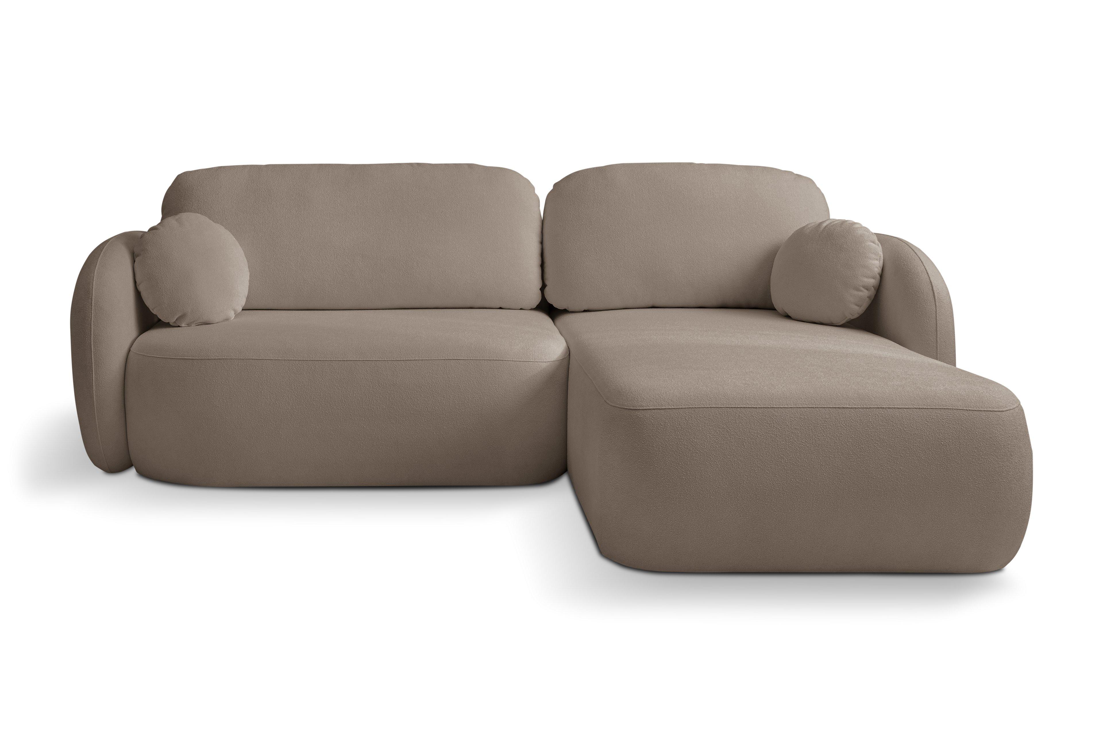 ECKSOFA AMICO R-S Braun Geflochtener Stoff mit Schlaffunktion - Braun, Holz (248/174cm) - MASSENO