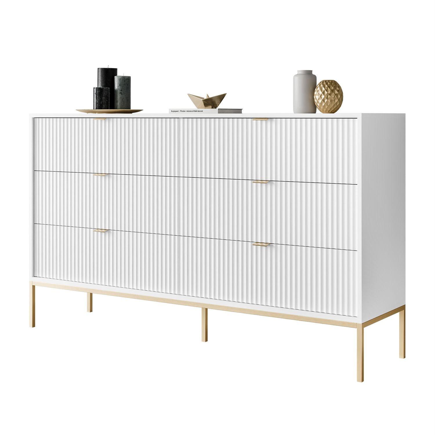 SIDEBOARD CORTADO GOLD KS154 MIT SCHUBLADEN WEISS - Weiß, Holzwerkstoff (154/91/39cm) - Lookway