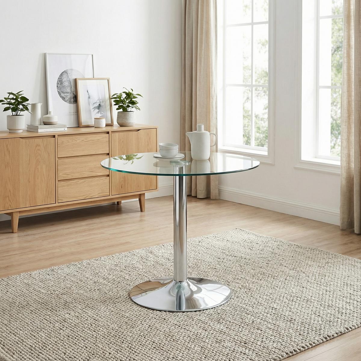 ESSTISCH Ø 85 cm Runder in Glas & Silber - Eichefarben, Glas (85/85/76cm) - Urban Meuble