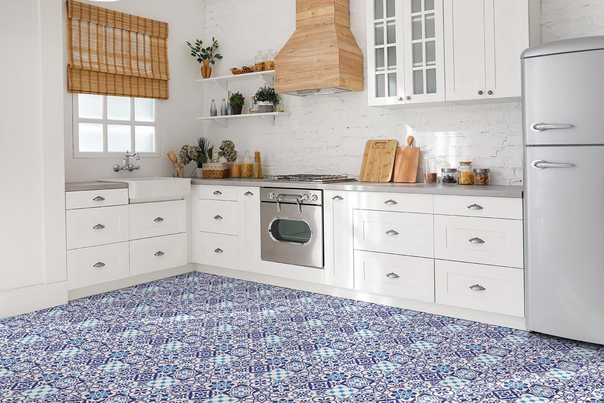 FLIESENAUFKLEBER 9 Stück 30x30 cm selbstklebend Azulejos-Muster - Blau, Textil (30/1.6/30cm) - TULUP