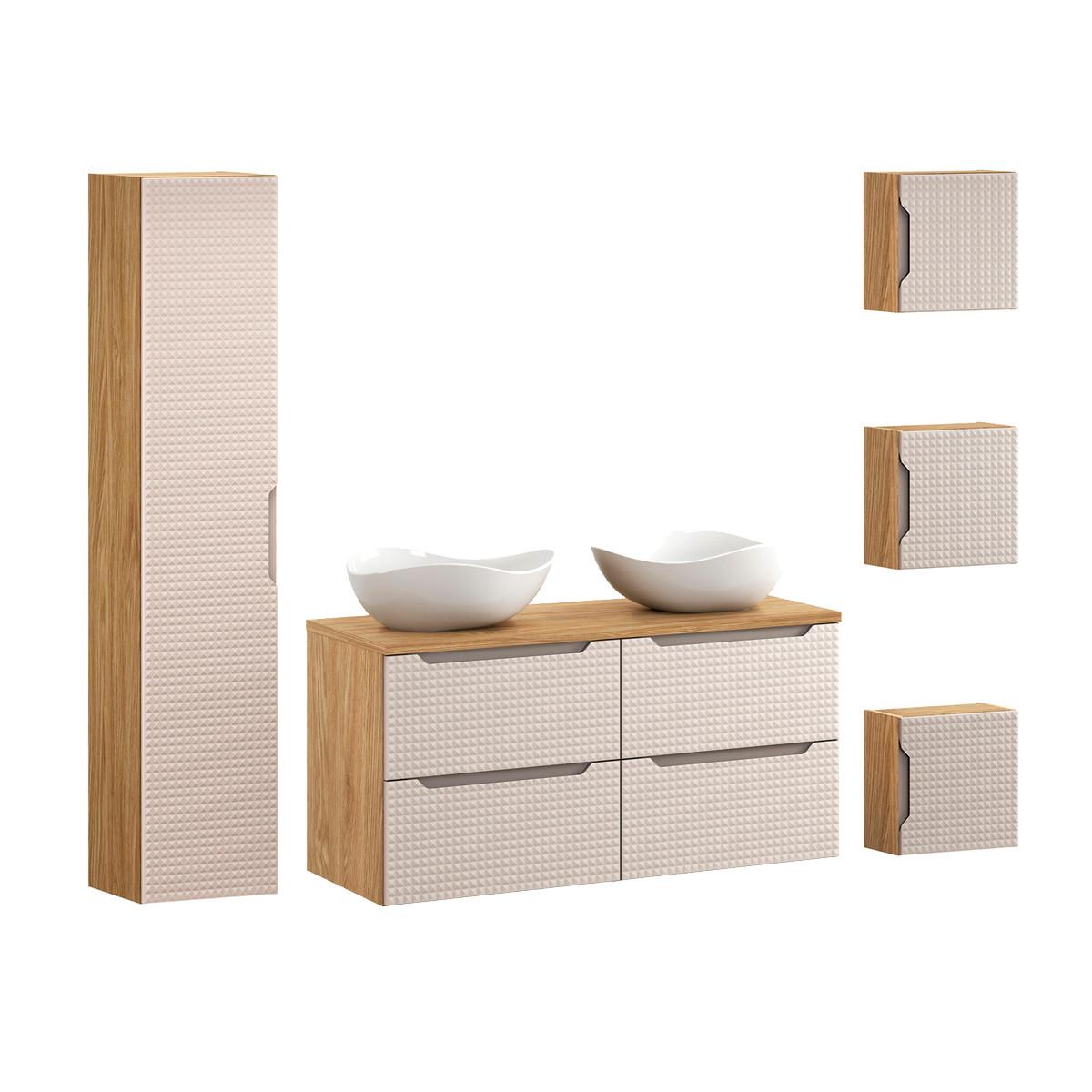BADMÖBEL 120cm Mallory 2er-Set Beige und Holz - Beige, Holzwerkstoff (120/59.5/46cm) - Petits-meubles