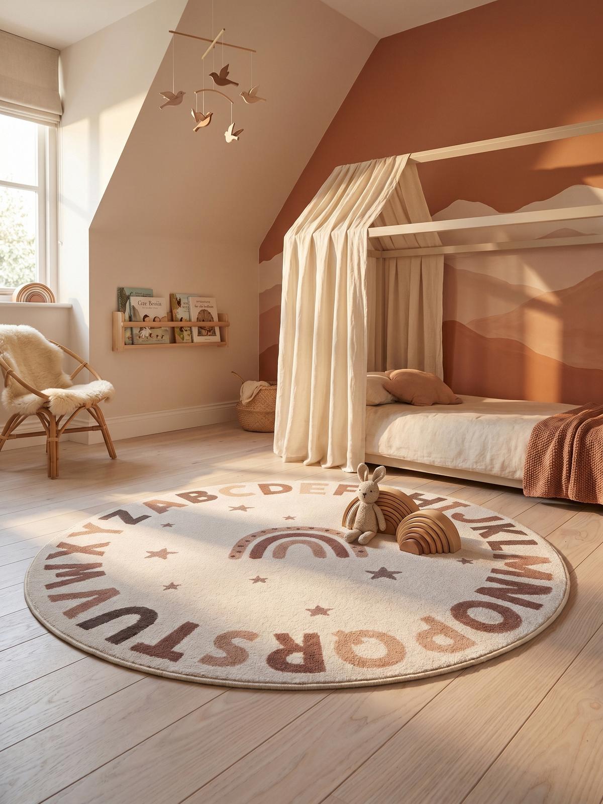 SPIELTEPPICH Waschbar TINO in Creme, mit Alphabet-Motiv, Ø 160 cm - Beige, Textil (160/160cm) - KADIMA DESIGN