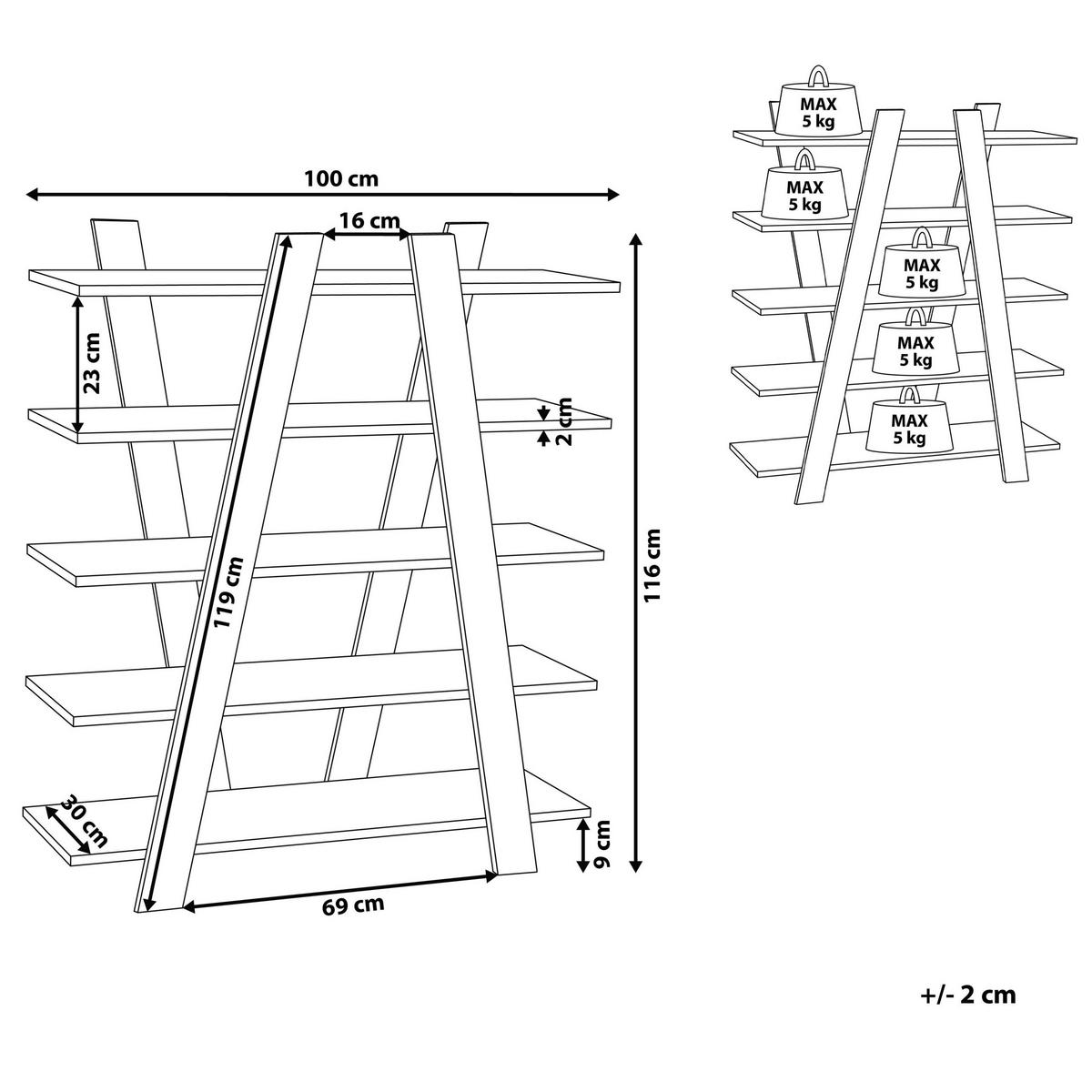 BÜCHERREGAL 5 Fächer Escalante - Dunkelbraun, Holzwerkstoff (100/116/33cm) - Beliani