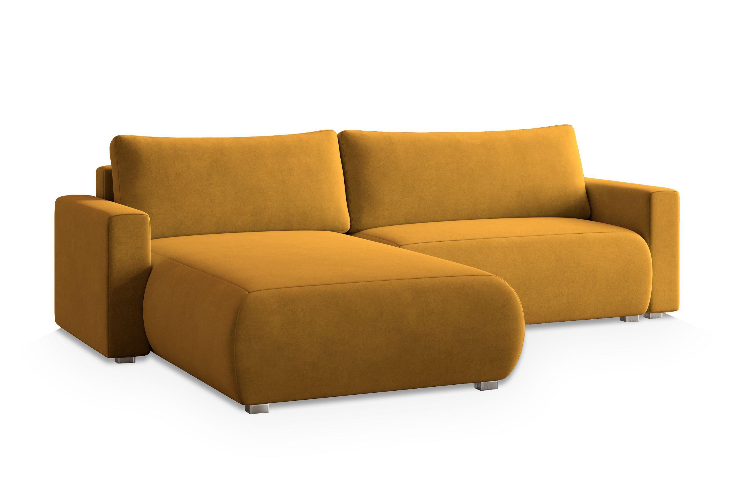 ECKSOFA TURIN M Gelb Velours-Stoff mit Schlaffunktion - Gelb/Grau, Holz/Kunststoff (265/183cm) - MASSENO