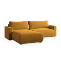 ECKSOFA TURIN M Gelb Velours-Stoff mit Schlaffunktion - Gelb/Grau, Holz/Kunststoff (265/183cm) - MASSENO