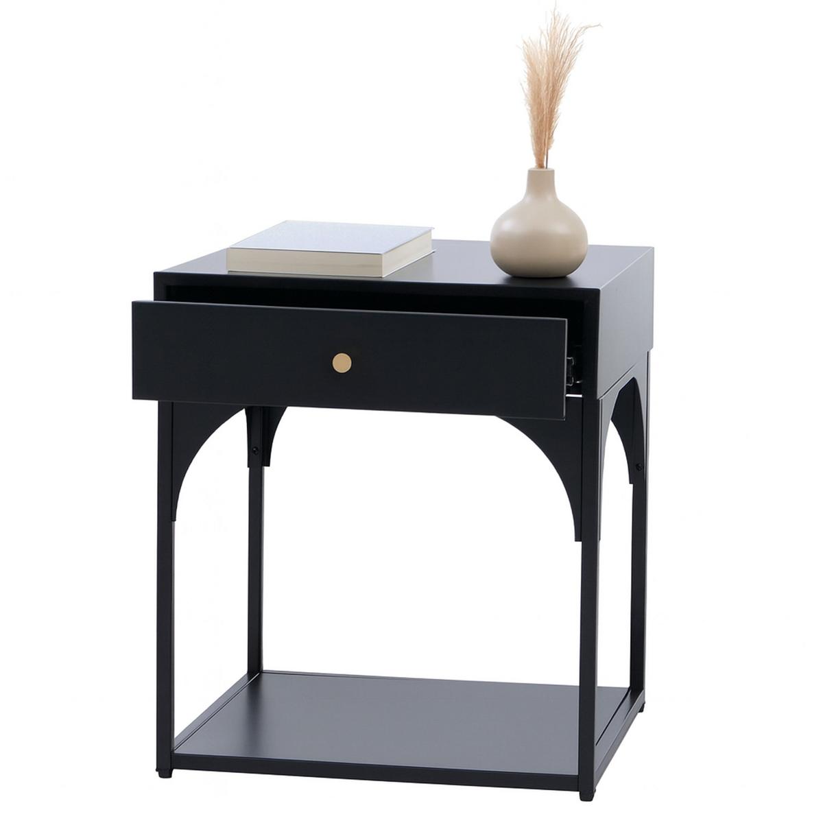 NACHTTISCH rechteckig Schwarz - Schwarz, Metall (43/50/41cm) - MCW