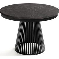 ESSTISCH Naro rund ausziehbar mit Schwarzem Lamellen-Metallgestell, Marmor Schwarz 100-180/100/76 cm - Anthrazit/Schwarz, Holzwerkstoff/Metall (100/176/76cm) - WFL GROUP