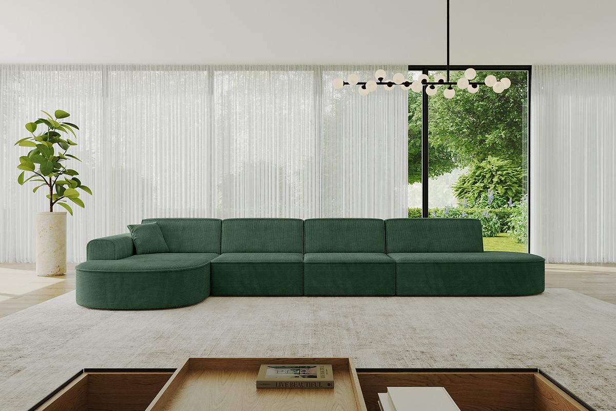 ECKSOFA Ottomane Links MARI-L3 - 413x171x79 cm Grün Cord - Schwarz/Grün, Holzwerkstoff/Kunststoff (165/406cm) - ALTDECOR