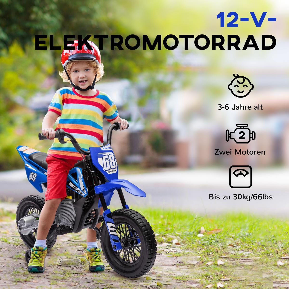 ELEKTROMOTORRAD, Kunststoff, Metall, Blau - Blau, Metall (56/107cm) - AIYAPLAY