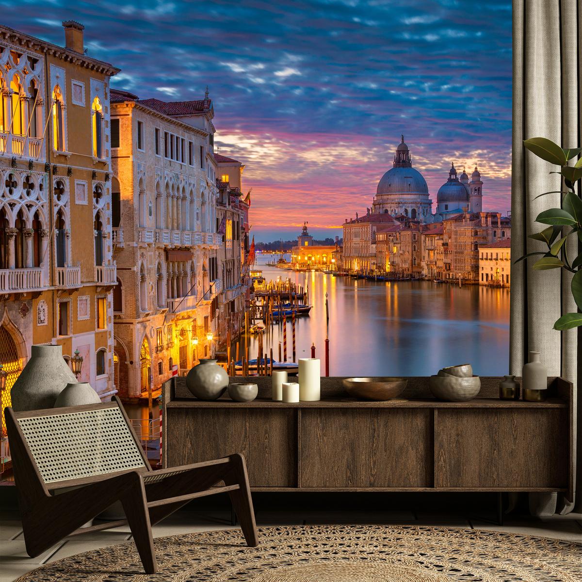 FOTOTAPETE Panorama von Venedig 350x256 - Violett/Rosa, Papier (350/256cm) - Muralo