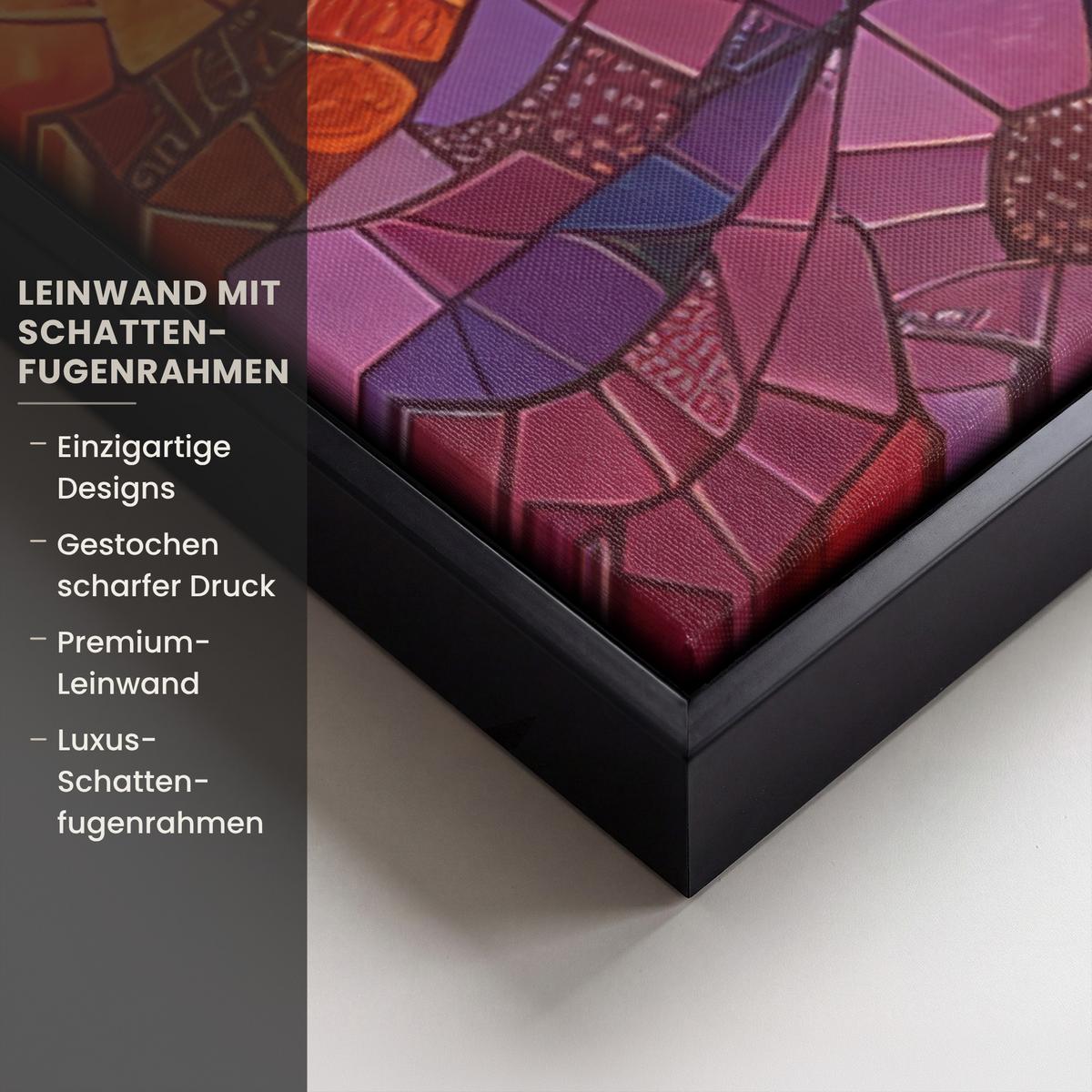 LEINWAND Bilder mit Rahmen - Kunst - Baum des Lebens - Blumen - Hippie - 90x90 - Dunkelblau, Textil (90/90cm) - MuchoWow