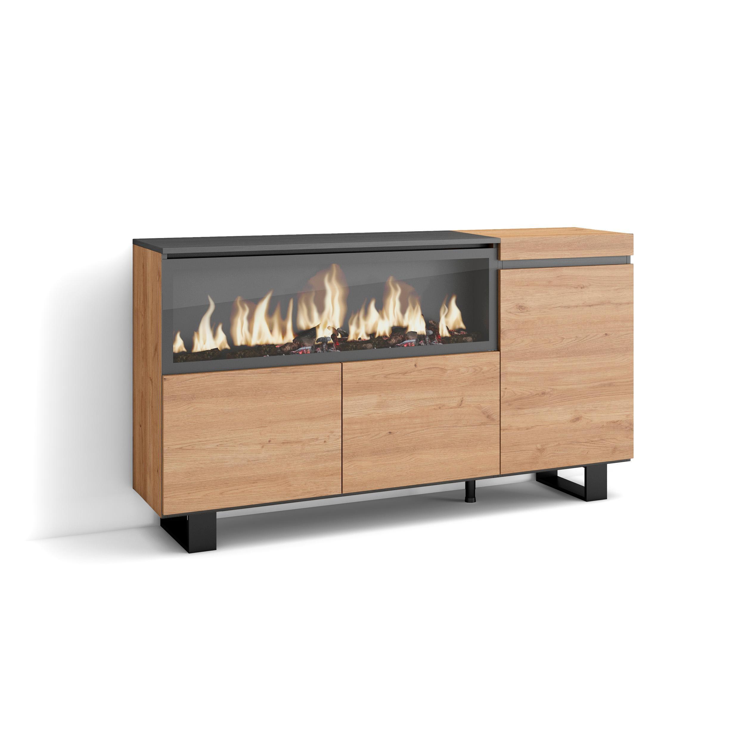 SIDEBOARD Highboard, mit Elektrokamin XXL, eiche, 158/35/87cm - Eichefarben, Holzwerkstoff (158/87/35cm) - Skraut Home
