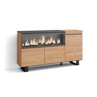 SIDEBOARD Highboard, mit Elektrokamin XXL, eiche, 158/35/87cm - Eichefarben, Holzwerkstoff (158/87/35cm) - Skraut Home