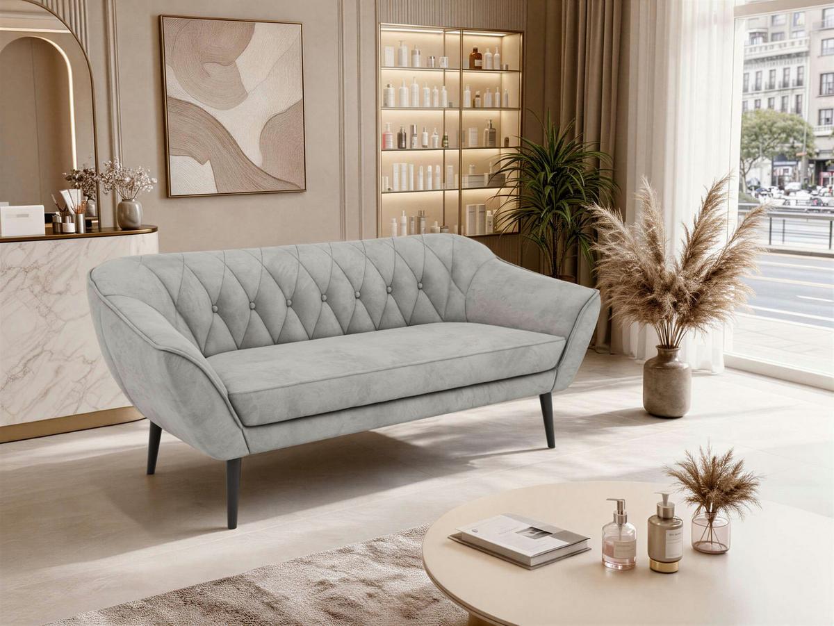 3-SITZER-SOFA PIRS - Hellgrau Velvet - Schwarze Beine - Hellgrau/Schwarz, Holzwerkstoff/Textil (180/75/74cm) - MKS