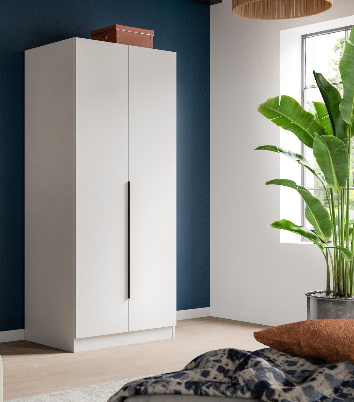 KLEIDERSCHRANK weiß 2-türig 80 x 181 cm, Drehtürenschrank mit Kleiderstange - Schwarz/Weiß, Holzwerkstoff/Kunststoff (80/181/52cm) - Inn.Furn