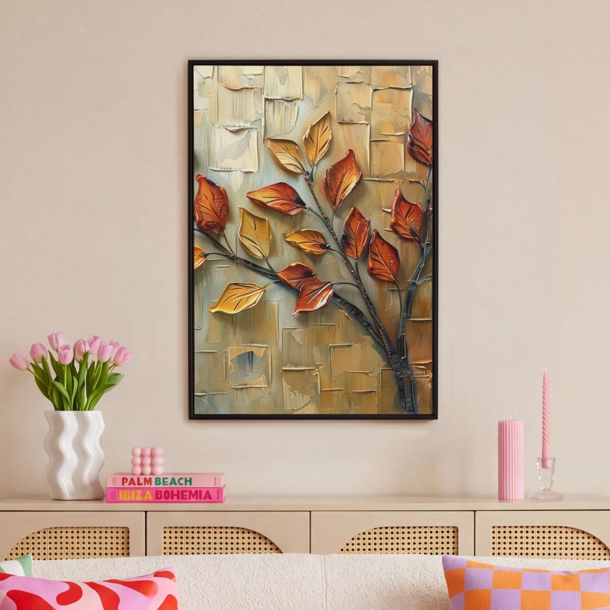 LEINWAND Bilder mit Rahmen - Baum - Abstrakt - Natur - Kunst - 60x90 - Goldfarben, Textil (60/90cm) - MuchoWow
