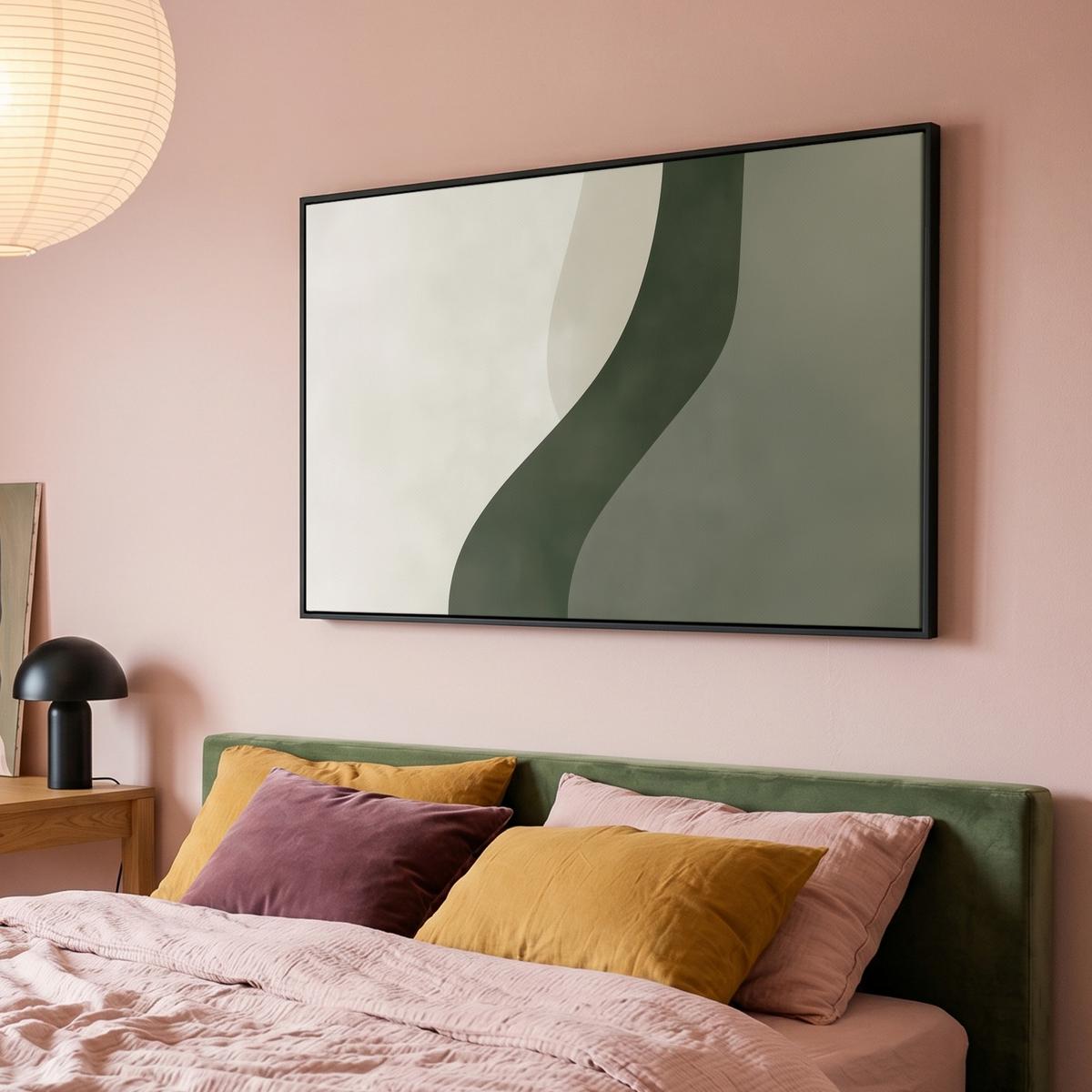 LEINWAND Bilder mit Rahmen - Japandi - Grün - Abstrakt - Modern - 120x80 - Salbeigrün, Textil (120/80cm) - MuchoWow