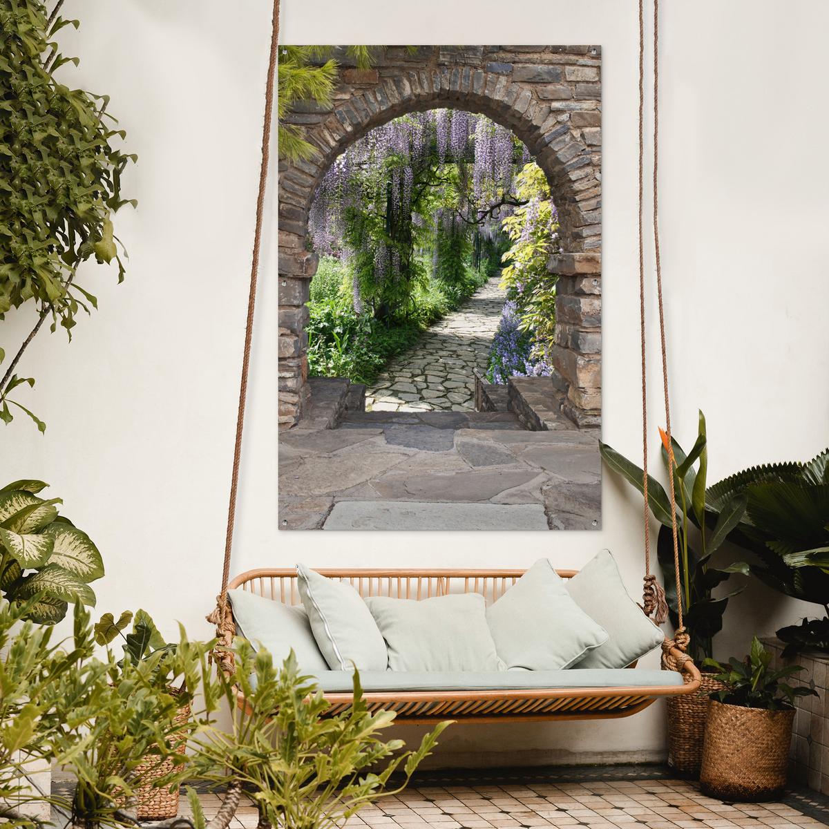 GARTENPOSTER Wald - Aussicht - Steine - Weg Bild 120x180 cm - Graubraun, Kunststoff (120/180/0.2cm) - OnlyWow