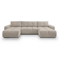 WOHNLANDSCHAFT DUCA U Beige Jersey mit Schlaffunktion - Beige, Holz (359/88/177cm) - MASSENO
