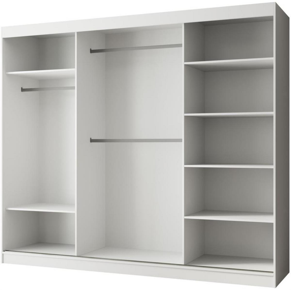 SCHWEBETÜRENSCHRANK Paco 250/215/61 3-türig weiß mit Spiegel - Weiß, Holzwerkstoff (250/215/61cm) - Beautysofa