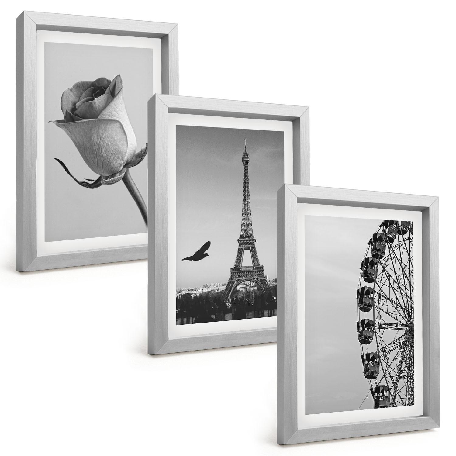 BILDER SET 3er Set - 20x30 cm Silberner Rahmen - Rose Eiffelturm Riesenrad - Silberfarben, Kunststoff (20/30cm) - TULUP