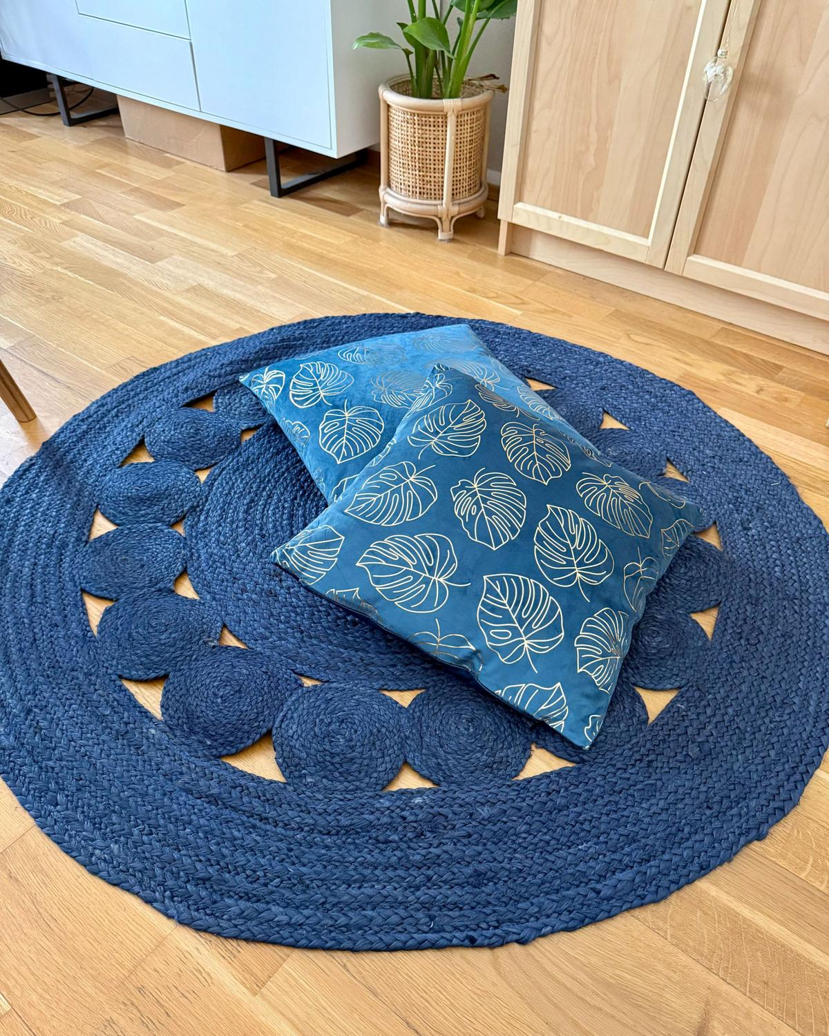 DEKOKISSEN 2er-Set Blau 45/45 cm Monstera - Blau, Textil (45/45cm) - Beliani