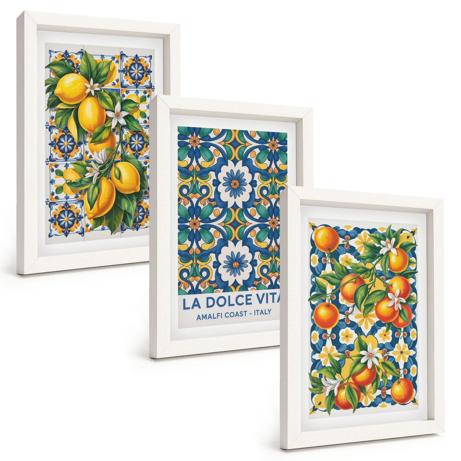 BILDER SET 3er Set - 20x30 cm Weißer Rahmen - Zitrusfarbene abstrakte - Weiß, Kunststoff (20/30cm) - TULUP