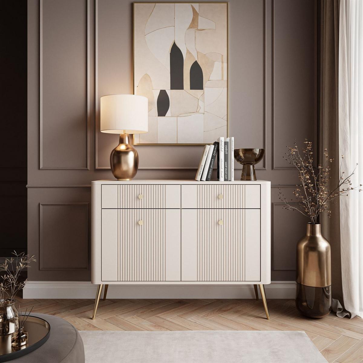 KOMMODE ELYSIA KASCHMIR 2D2S mit Schubladen und Goldenbeine - Kaschmir, Holzwerkstoff (115/89/39cm) - Lookway