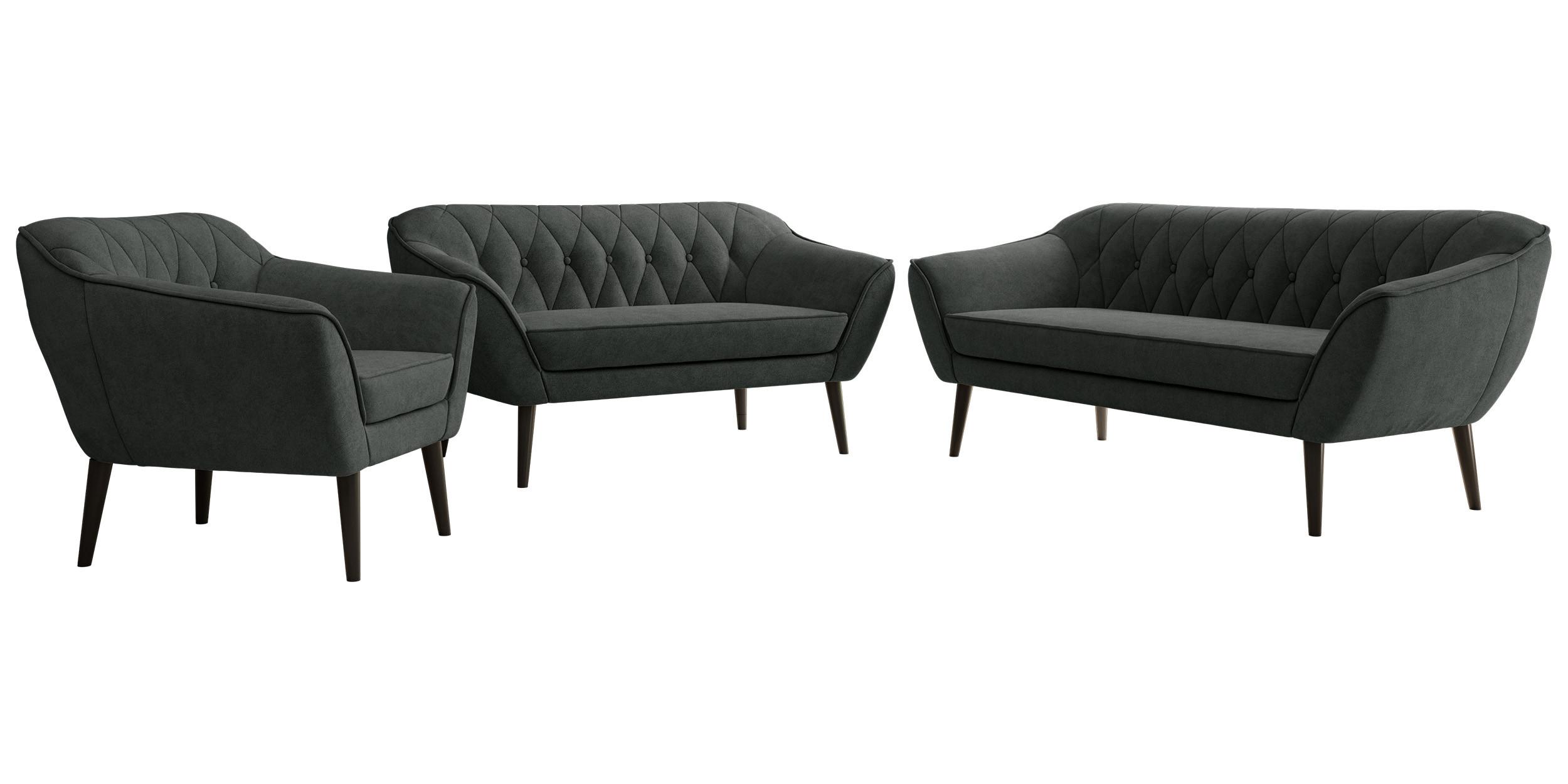 SITZGARNITUR PIRS 3+2+1 - Dunkelgrau Strukture - Schwarze Beine - Dunkelgrau/Graphitfarben, Holzwerkstoff/Textil (180/75/74cm) - MKS