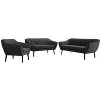SITZGARNITUR PIRS 3+2+1 - Dunkelgrau Strukture - Schwarze Beine - Dunkelgrau/Graphitfarben, Holzwerkstoff/Textil (180/75/74cm) - MKS