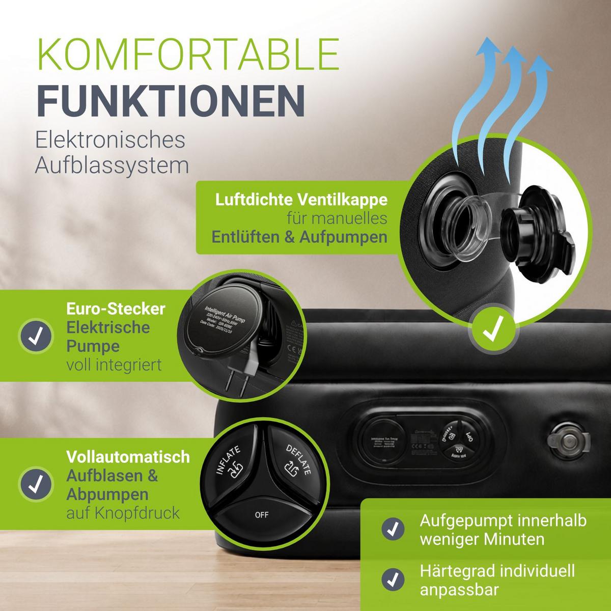 LUFTBETT Sapri M schwarz inkl. Tragetasche - Schwarz, Kunststoff (87/185cm) - Juskys
