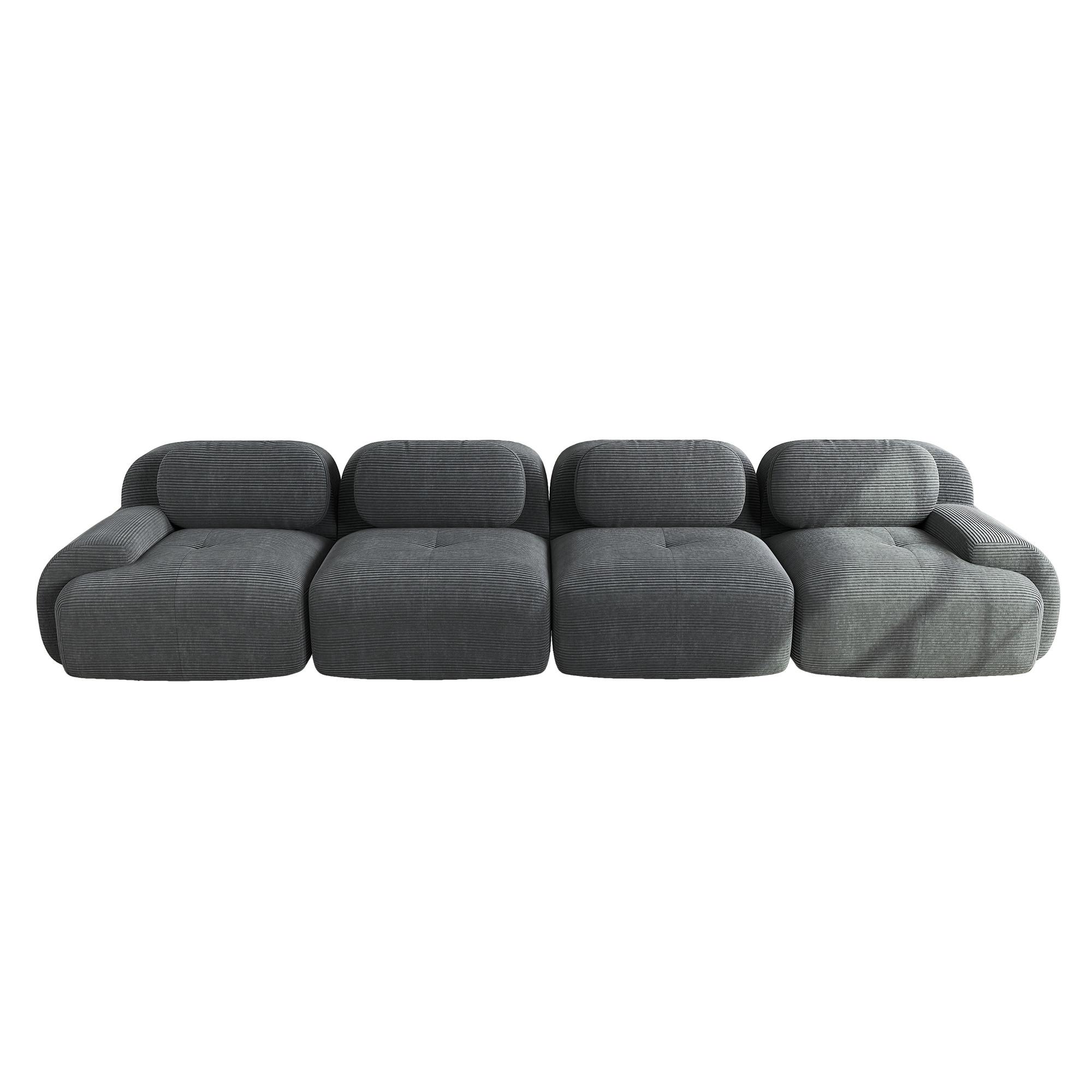 4-SITZER SOFA Modulares Boneless Cord Sofa Rahmenlos - Grau, Textil (388/75/103cm) - Urban Meuble