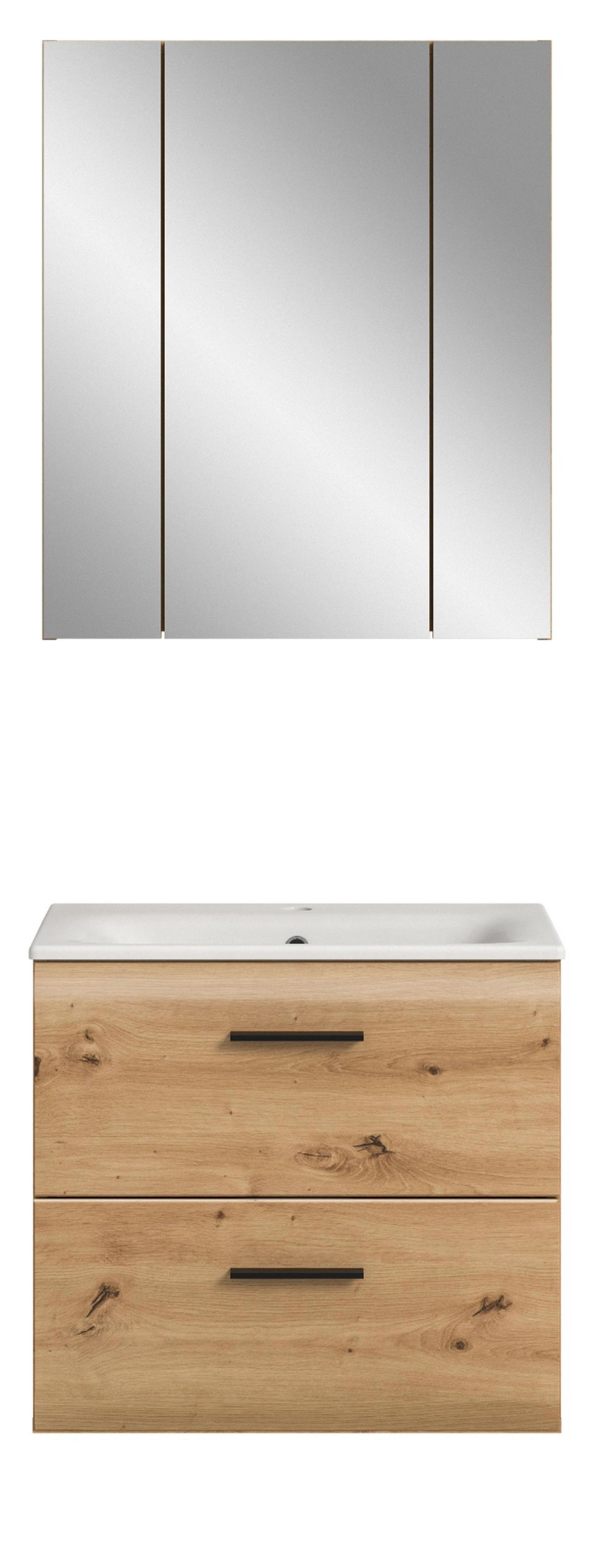 BADMÖBEL-SET 2-teilig Eiche Artisan, Badkombination 60 cm inklusive Waschbecken, Cover - Schwarz/Eiche Artisan, Glas/Keramik (60/185/46cm) - Inn.Furn