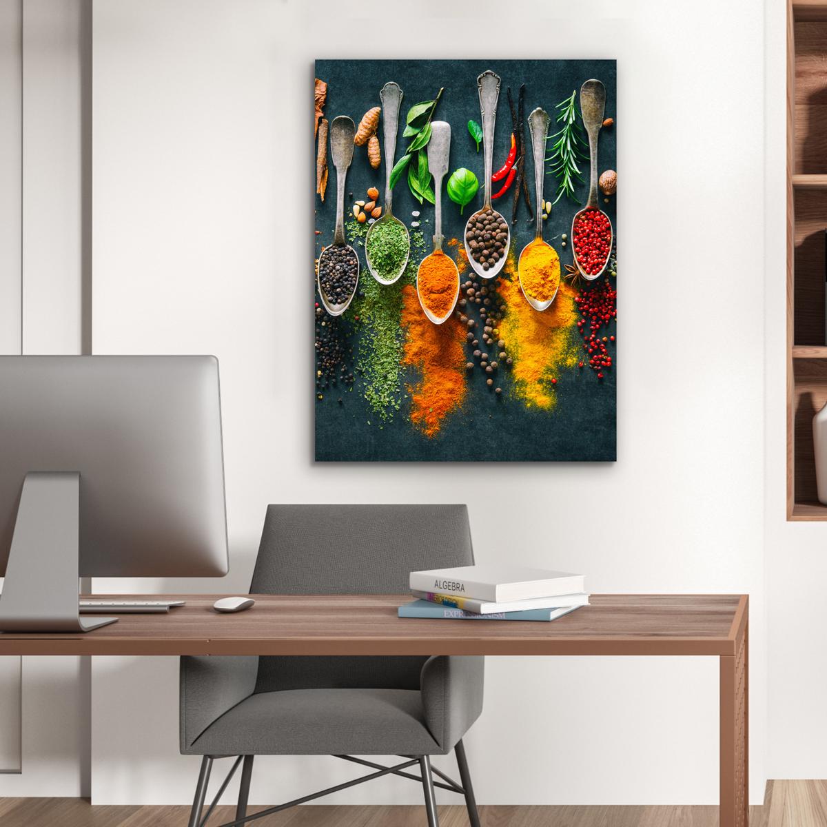 METALLBILD Kräuter - Gewürze - Löffel 60x80 cm - Currygelb, Metall (60/80cm) - MuchoWow