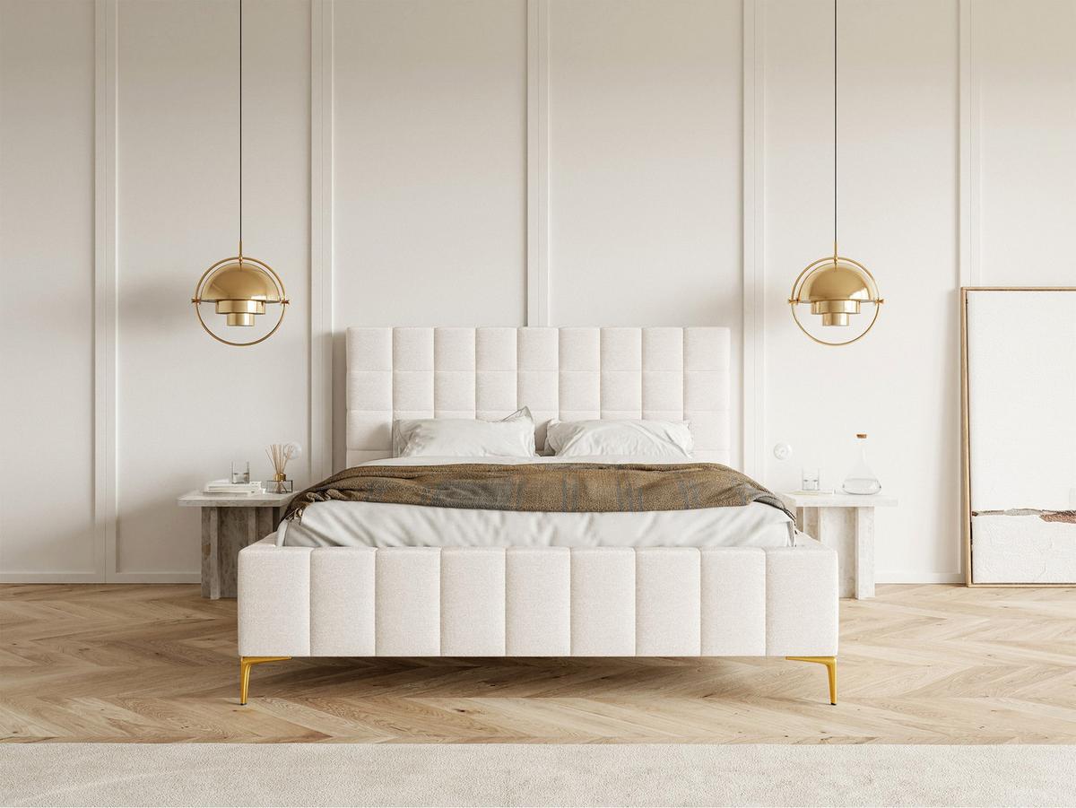 POLSTERBETT Szejlo Creme Chenille 140 cm - Goldfarben/Creme, Textil/Metall (140/200cm) - Selsey