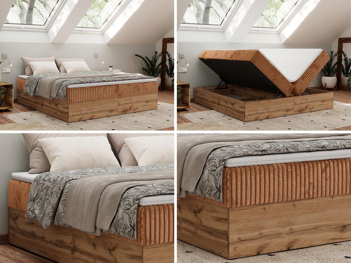 BOXBETT WOOD ZERO 160/200 - Orange Cord - H4 - Topper T25 - Orange, Textil (160/200cm) - MKS