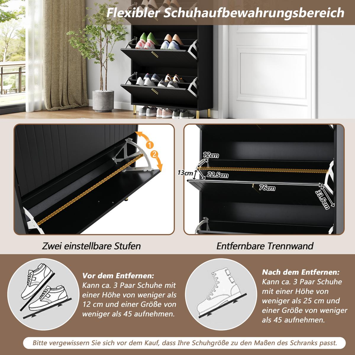 SCHUHSCHRANK schwarz schmal klappfächer - Schwarz, Holzwerkstoff (80/123.5/23.5cm) - Urban Meuble