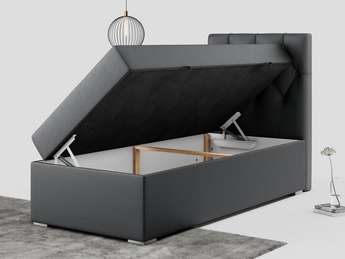 BOXBETT ALDA 90/200 Dunkelgrau Kunstleder - H3 - Rechts Seite - Dunkelgrau, Holz/Textil (90/200cm) - MKS