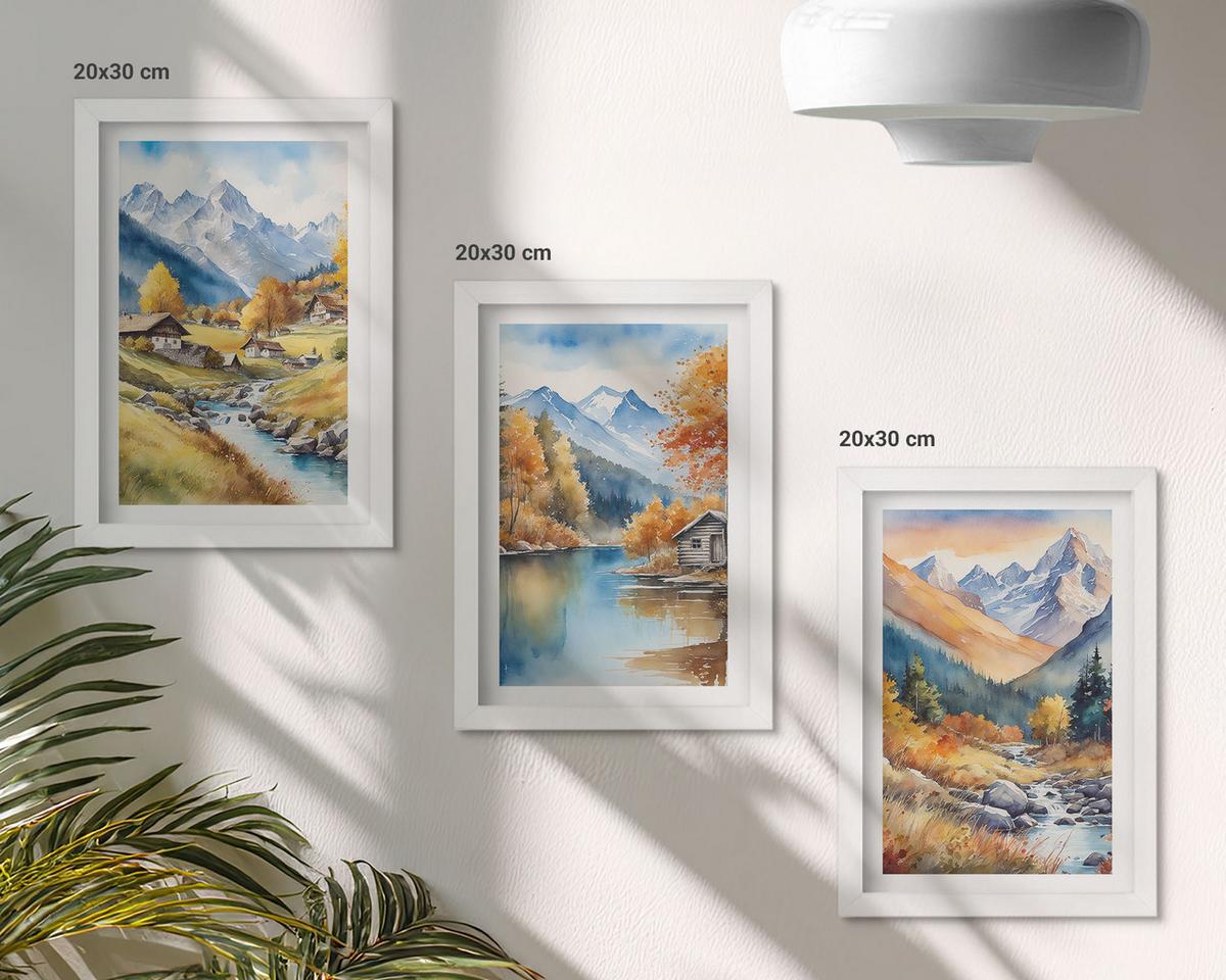 BILDER SET 3er Set - 20x30 cm Weißer Rahmen - Herbstliche Berge, Flusshäuser - Weiß, Kunststoff (20/30cm) - TULUP
