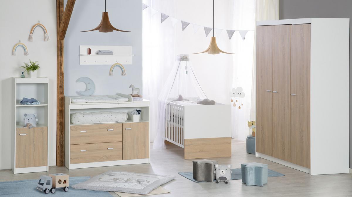 BABYZIMMER-SET Gabriella mit breiter Wickelkommode 3-teilig - Multicolor, Holzwerkstoff (76/80/142cm) - Roba