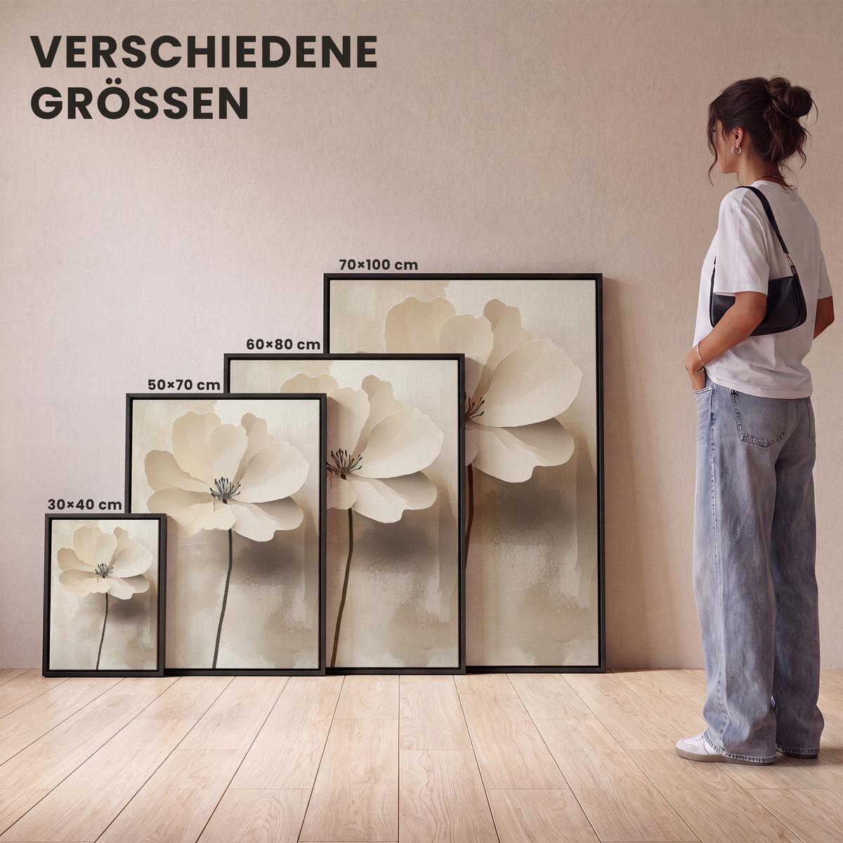 LEINWAND Bilder mit Rahmen - Blume - Beige - Farbe - Schatten - 30x40 - Creme, Textil (30/40cm) - MuchoWow