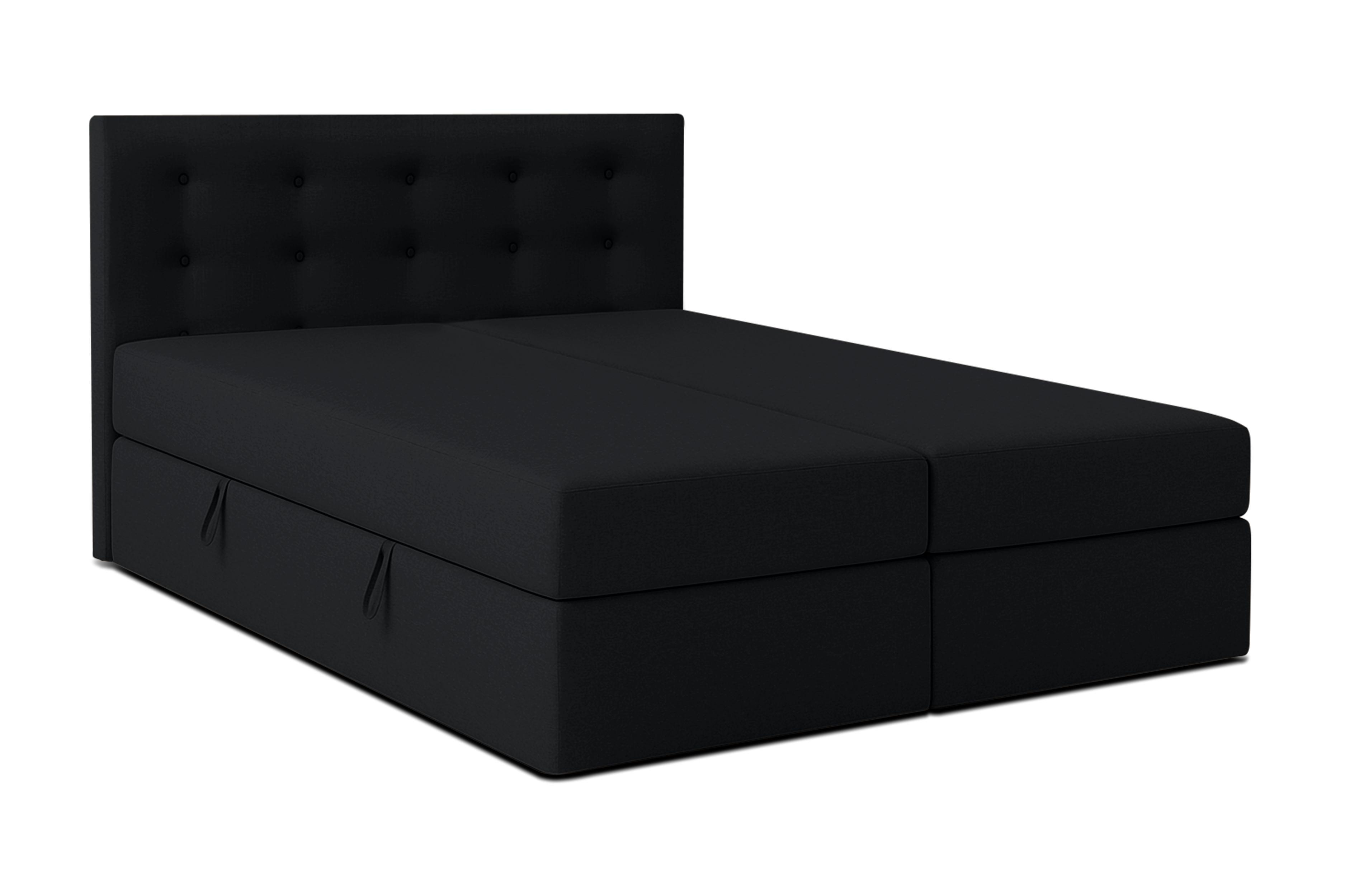 BOXBETT BAUNEI 160x200 cm mit Bettkasten und Matratze - Schwarz + TOPPER - Schwarz, Holz/Holzwerkstoff (160/200cm) - AX Living